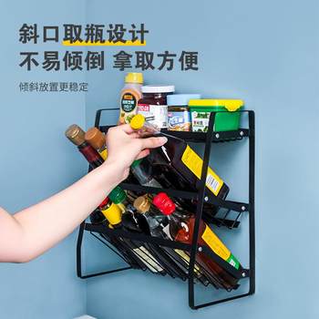 壁挂式厨房用品调料架黑色三层落地款壁挂式调料品收纳调味架加工