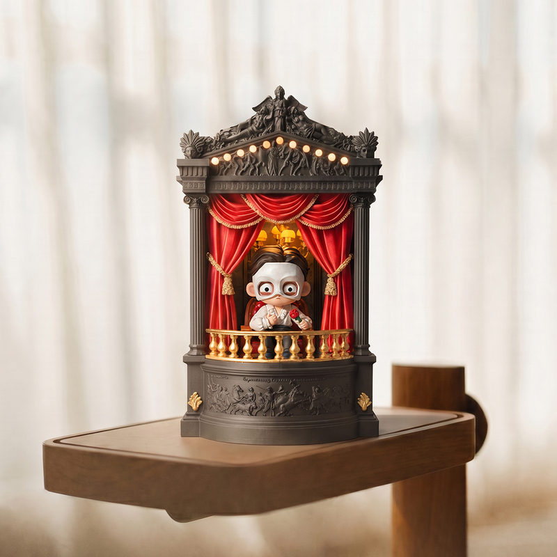 Blind Box Storage Display Stand, Illuminated Opera House Miniature Building Figurine, Desktop Ornament, Night Light, Dollhouse Gift