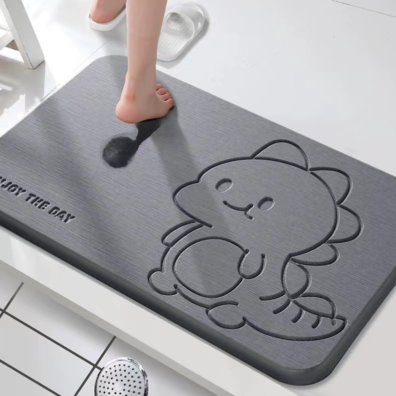 Japanese Selected Diatomaceous Earth Absorbent Mat for Bathroom, Non-Slip Toilet Door Mat, Water-Absorbing Mat for Entryway