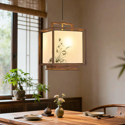 Song Dynasty Aesthetic Restaurant Main Chandelier, Oriental Aesthetic Solid Wood Fabric Booth Lighting for Tea Room, Study, Restaurant, Bar Counter