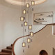 Song-Style Aesthetic Solid Wood Staircase Chandelier, New Chinese Style, Retro Zen, Mid-Century Villa, Duplex High-Rise Rotating Long-Line Lamp