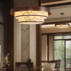 Song Dynasty Aesthetic Chandelier, New Style Painted Solid Wood Dining Room and Tea Room Lamp, Simple Round Main Bedroom Private Room Lamp
