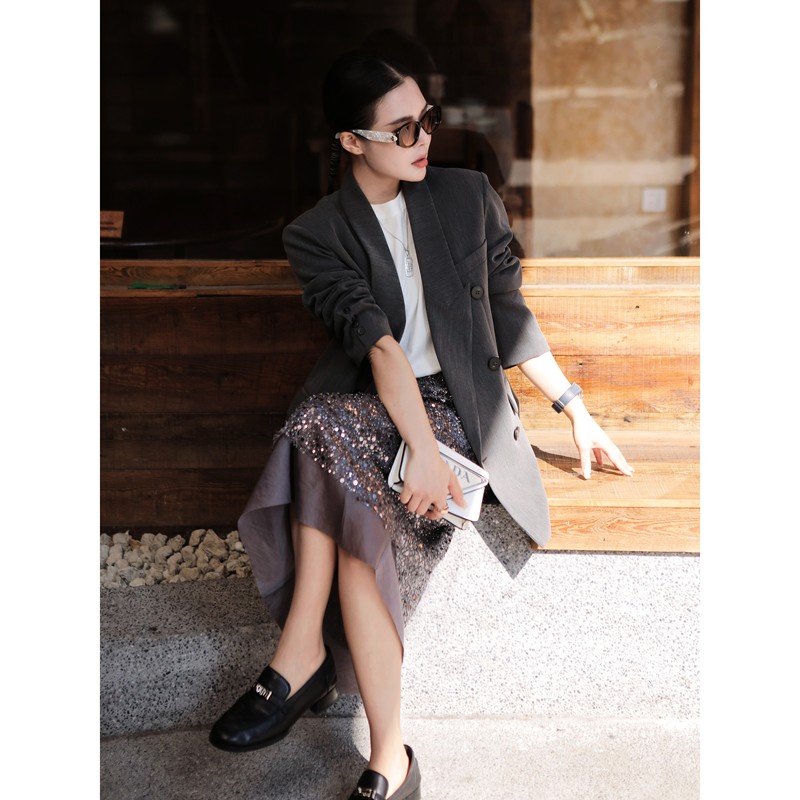 New York Vintage Style Retro Loose Suit Jacket with Waist-Cinching Design for Commuting Kk2601012 New York Vintage Style Retro Loose Suit Jacket with Waist-Cinching Design for Commuting Kk2601012