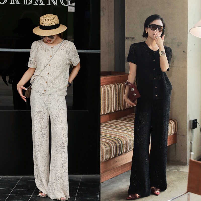 Kikizz Tencel Linen Suit Old Money Style Design Hollow Knit Two-Piece Set Kkaszz-8117881 Kikizz Tencel Linen Suit Old Money Style Design Hollow Knit Two-Piece Set Kkaszz-8117881