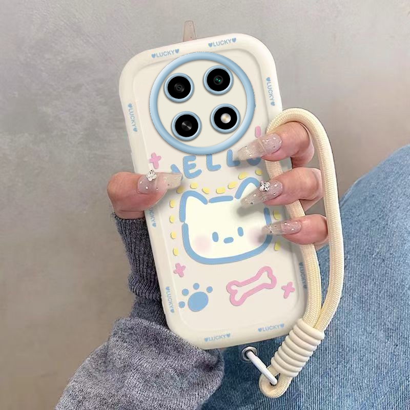 Hand-Painted Cat Suitable for Oppoa2 (5g) Phone Case Oppoa2Pro New Anti-Drop Pjb110 Cute Cartoon Cat Korean Style Unisex Couple Trendy Puff High-Value with Lanyard