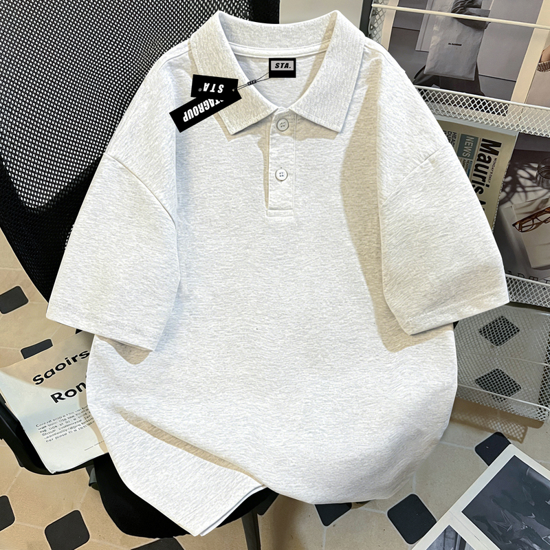 Sta Flagship Store American Trendy Brand Japanese Style Short-Sleeved White Polo Shirt Men's Summer Casual Loose Lapel T-Shirt for Men