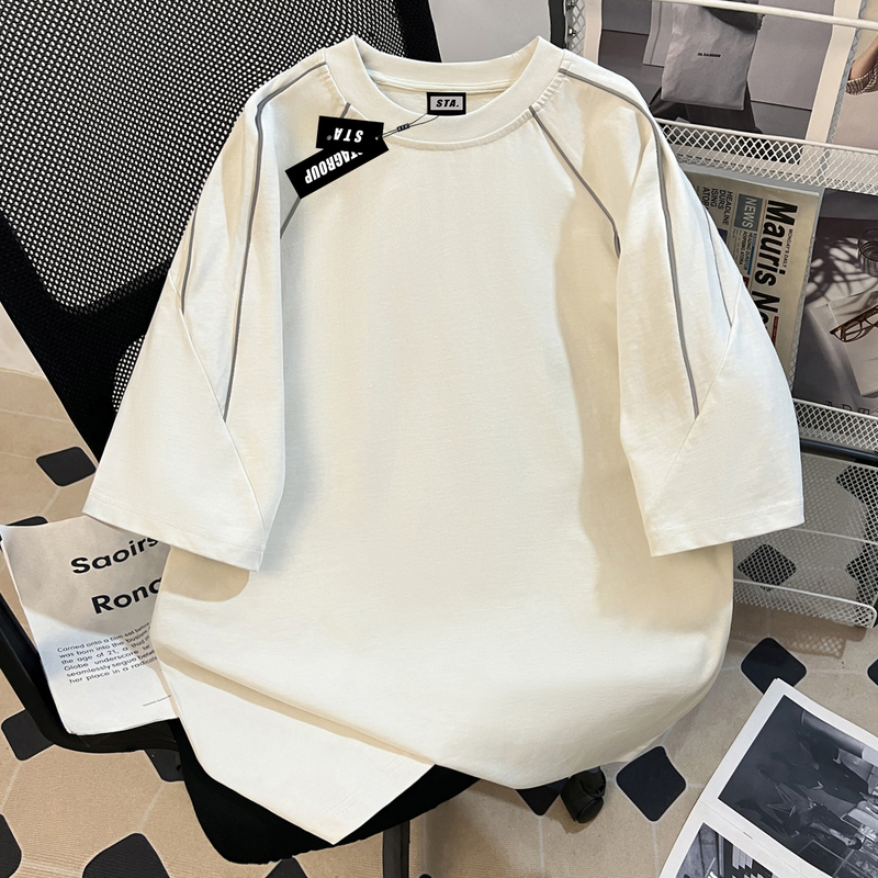 Sta Flagship Store American Trendy Brand Heavyweight Pure Cotton T-Shirt Men's Summer New Loose Spliced Short-Sleeved Men's Top