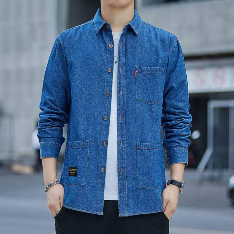 New Men's Pure Cotton Denim Jacket Spring & Fall Casual Versatile Shirt Long-Sleeved High-End Trendy Fashion Top