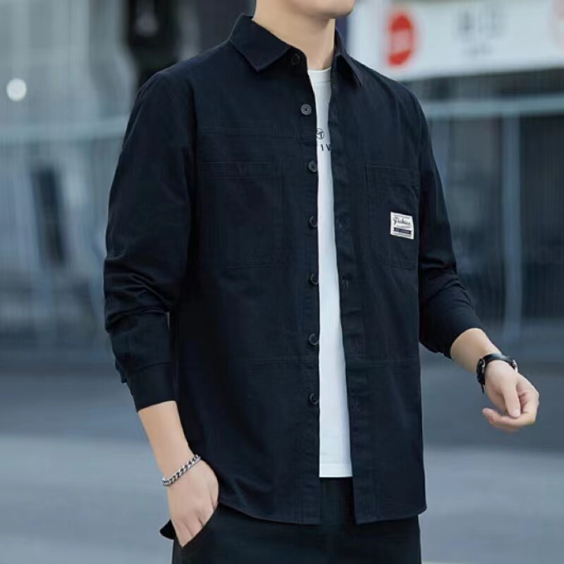 Spring and Autumn 100% Pure Cotton Men's Workwear Long-Sleeved Shirt Casual Loose Fit High-End Middle-Aged and Elderly Men's Shirt