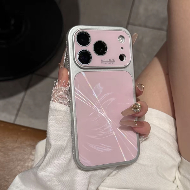 ins Gradient Feather Laser Strap with Camera Button Suitable for Iphone17Promax Phone Case with Large Window Lens Film Apple 16Promax Advanced 15/14 New Model Female 13 Anti-Fall Protective Case