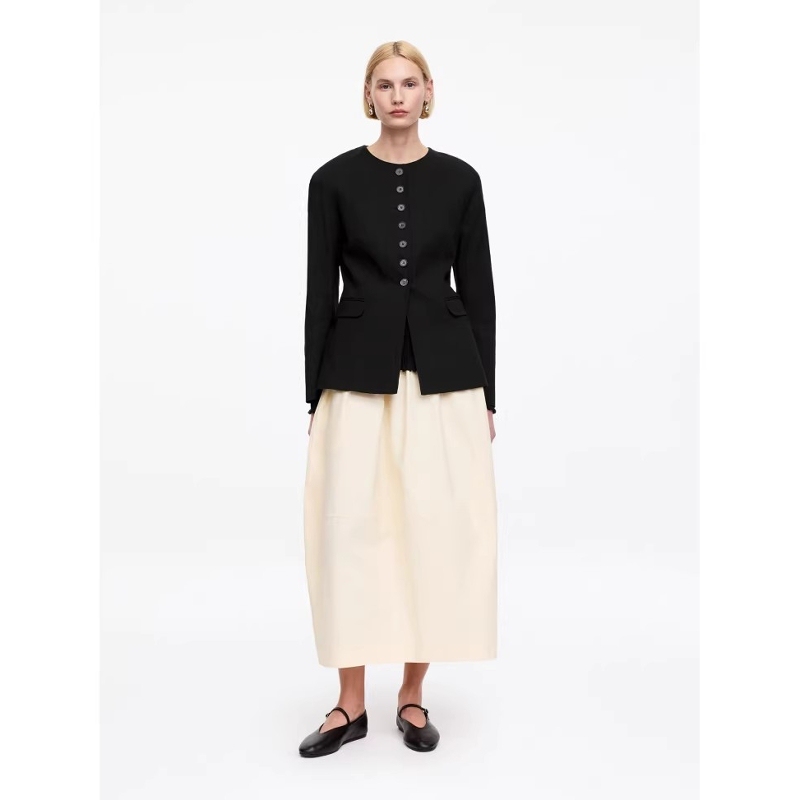 Ark*T Women's Clothing Cotton and Linen Blend Slim Fit Round Neck Blazer Black 1268336001
