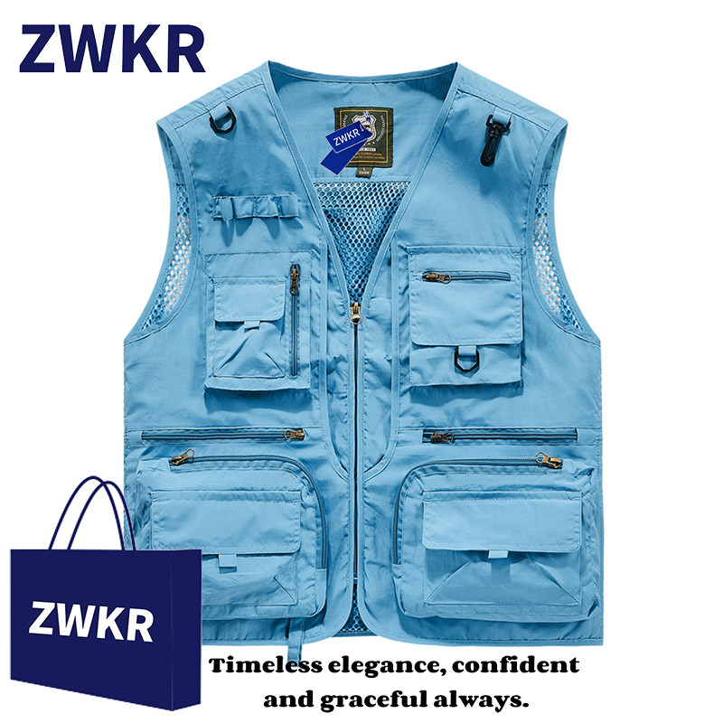 アイスシルク製速乾性アウトドアフィッシングベスト（男性用）、防水、マルチポケット、ハイキング、写真撮影、作業服、タクティカルベスト。