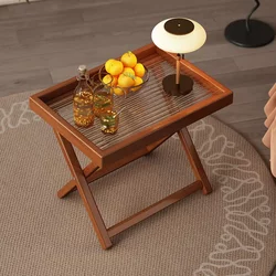 Foldable Retro Wood Grain Coffee Table For Home Living Room Balcony Tea Set Storage Tray Multi-functional Creative Tea Table Storage Rack