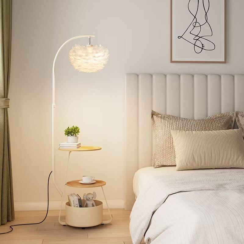 Feather Internet Celebrity Floor Lamp Nordic Living Room Sofa Bedroom Bedside Lamp Design Bedside Table Integrated Standing Lamp