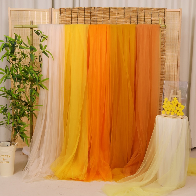 Yellow Orange Gauze Curtain Kindergarten Sun Exposure Autumn Environment Creation Mid-Autumn Atmosphere Background Decoration Wedding Arrangement Mesh Fabric