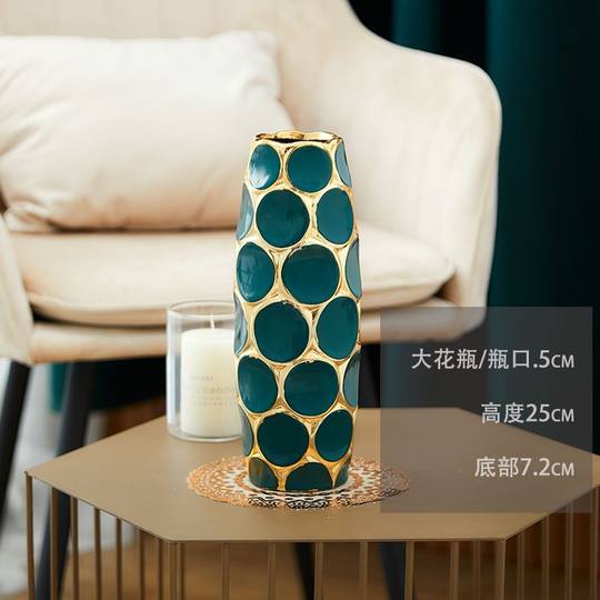 Light Luxury High-End Ceramic Vase with Peacock Feathers, Flower Arrangement, Lucky Bamboo Ornament, Modern Home Decor, Large Vase, Premium