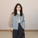 High-end gentle style blue short woolen jacket for women in spring and autumn new Korean version of small person casual temperament