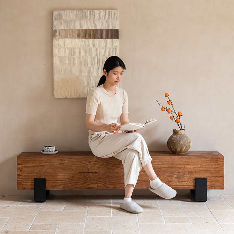Solid Wood Bench, Shoe-Changing Bench, Hotel and Guesthouse Wooden Bench, Exhibition Hall and Shopping Mall Rest Bench, Outdoor Courtyard Natural Wood Bench