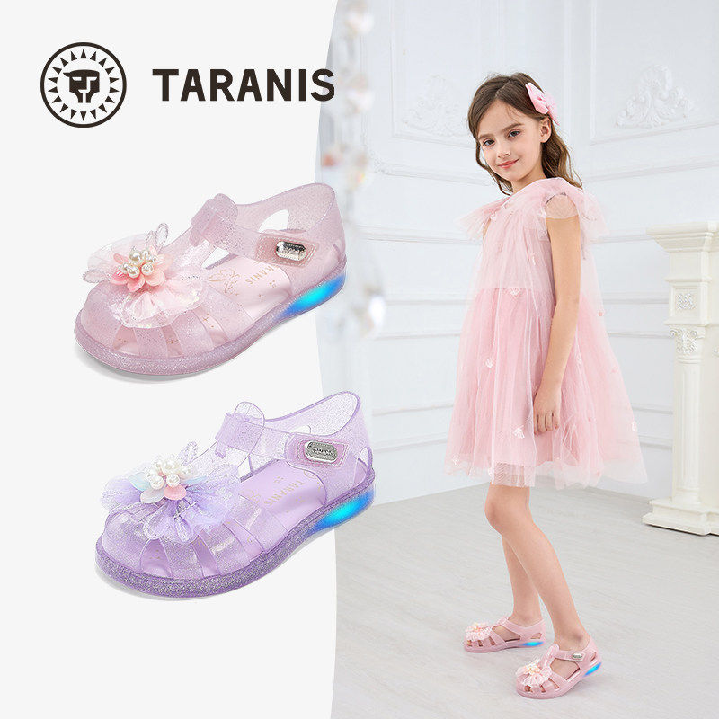 女童闪灯凉鞋果冻鞋艾莎公主水晶鞋