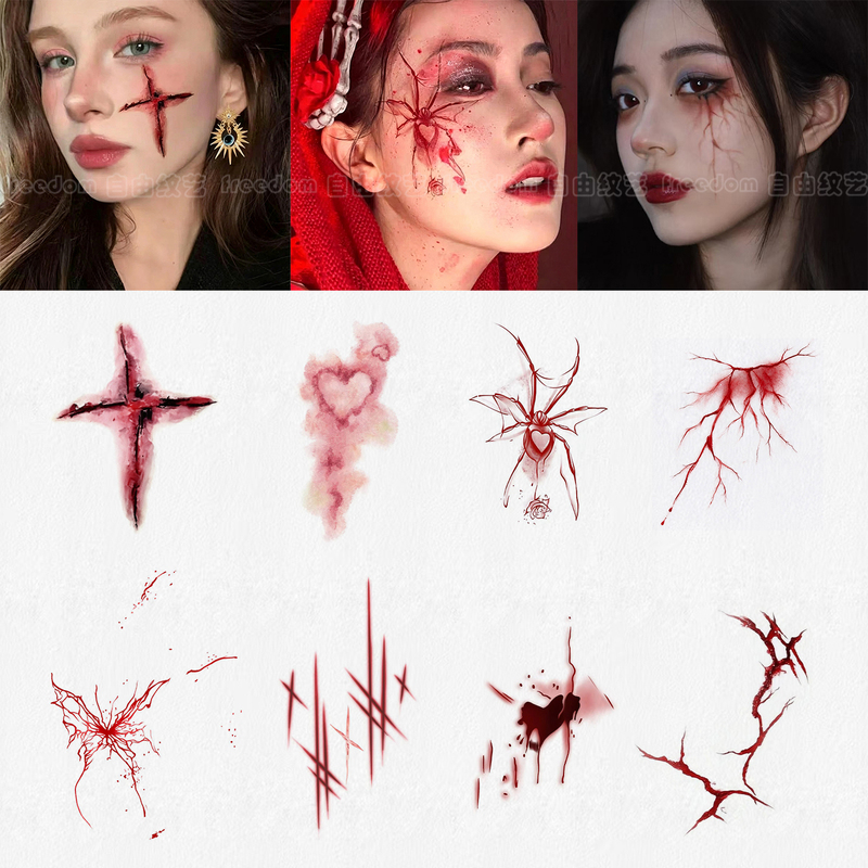 Halloween Bloody Scar Tattoo Stickers for Men and Women Party Cosplay Makeup Face Stickers Realistic Bite Marks Bruise Stickers Washable