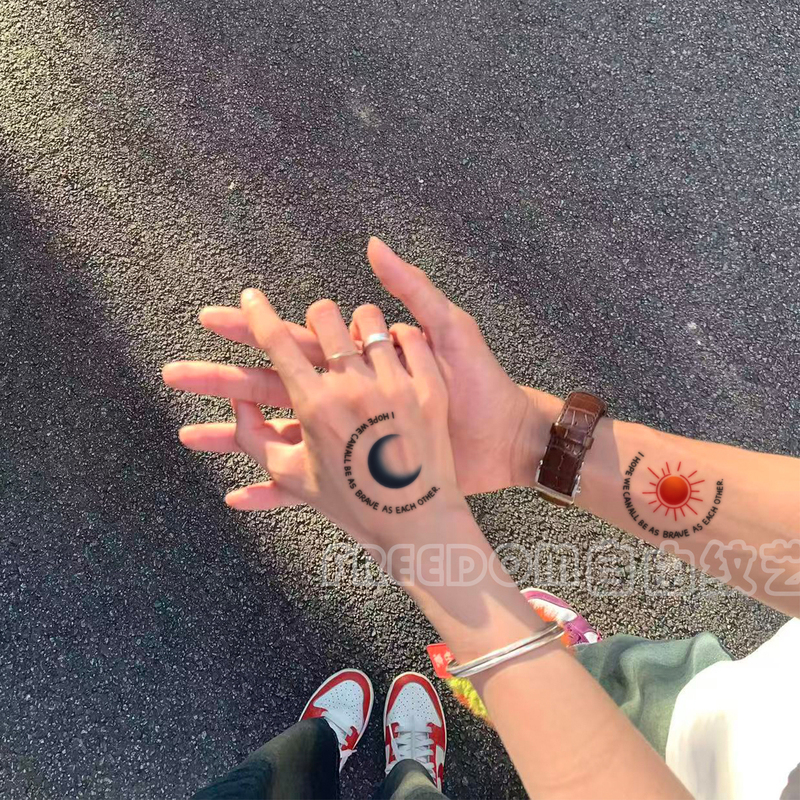 Sun and Moon Colorful Tattoo Stickers English Inspirational Arm Fake Tattoo Washable Student Style Waterproof Long-Lasting