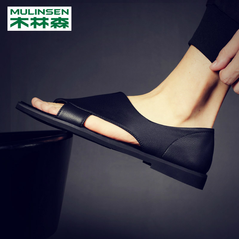 Wood Linen Sandals Sandals Men's Wave Summer Pure Cow Leather Driving Beach Shoes Men Genuine Leather Breathable Deodorant Outside Wearing Sandals