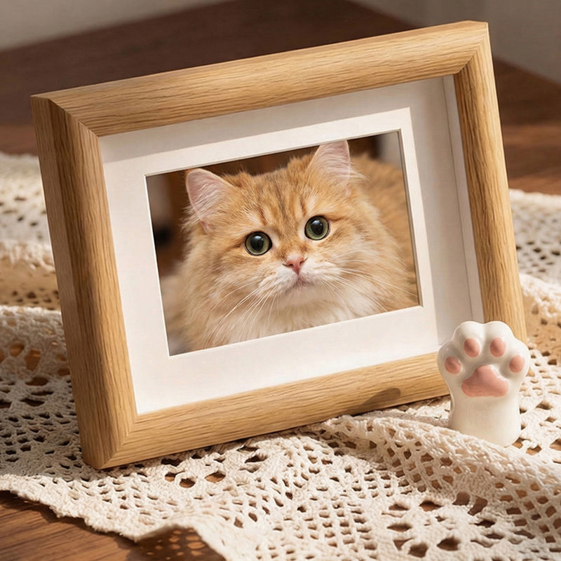 Small Cat and Dog Pet Memorial Photo Frame Display Stand Empty Wooden Frame 6inch 7inch 8inch Hair Desktop Ornament