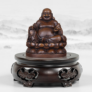 Black sandalwood base round vase flower bonsai jade antique antique buddha statue crafts decoration base solid wood holder