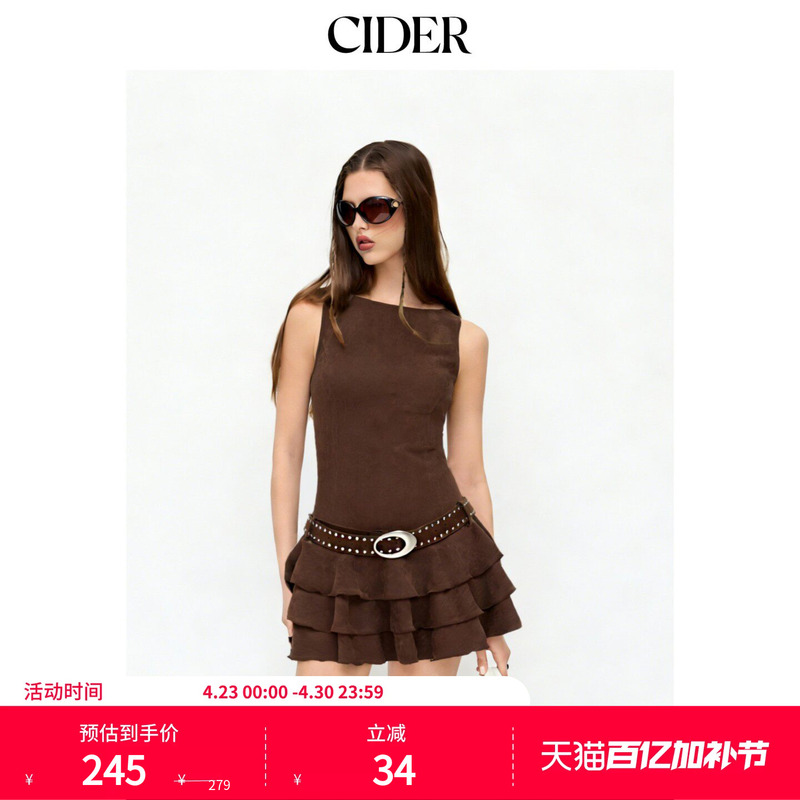Cider2026 Spring New Product Round Neck Layered Mini Dress with Studded Belt 115276220