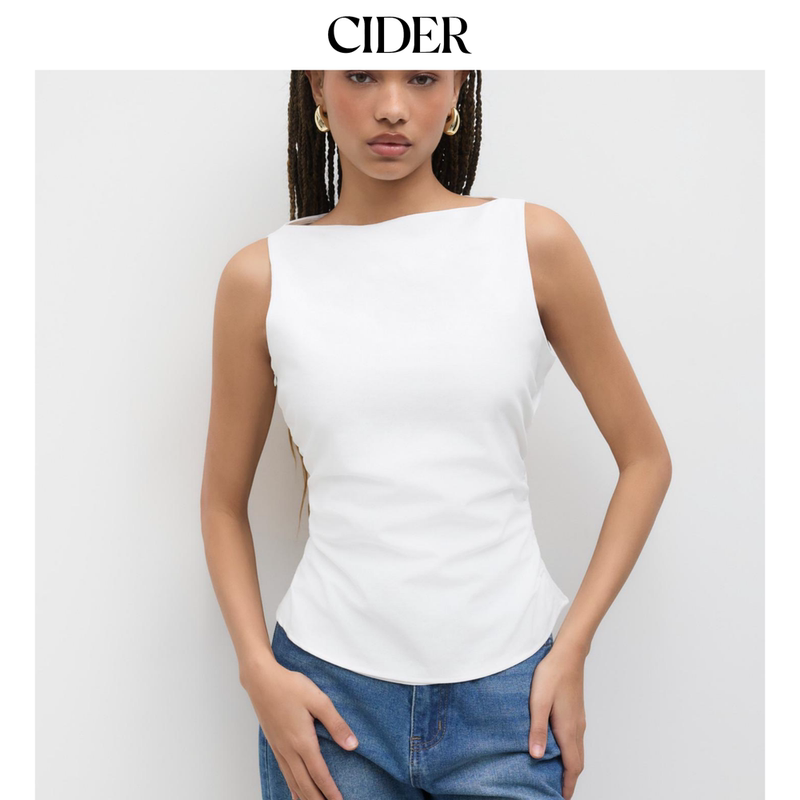 [Celebrity Style] Cider Camisole with Linen Bow Boat Neck Top 111413763