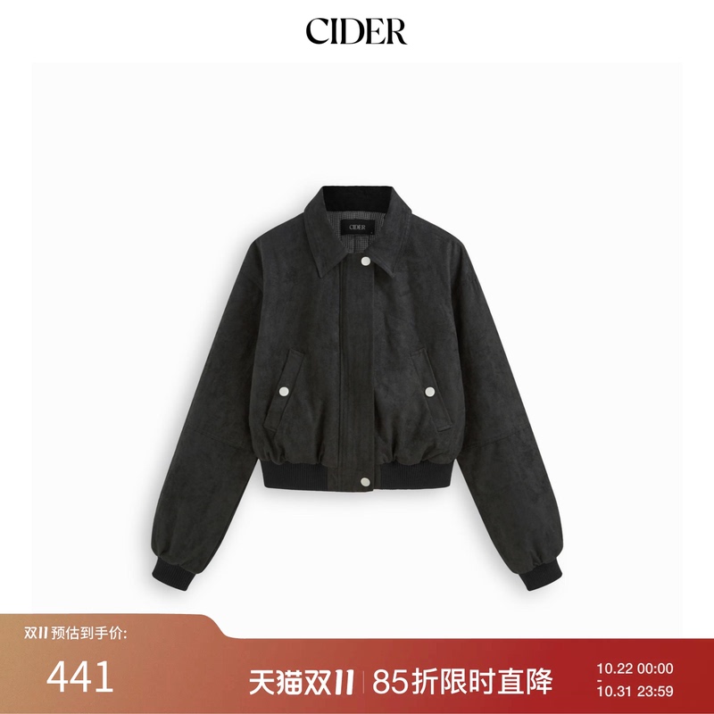 Cider Autumn and Winter Women's Lapel Faux Suede Loose Puff Bomber Jacket 114866893
