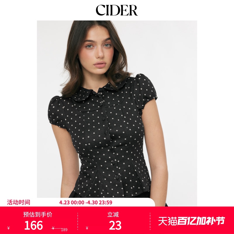 Cider Doll Collar Polka Dot Peter Pan Collar Puff Sleeve Short Top 115158390