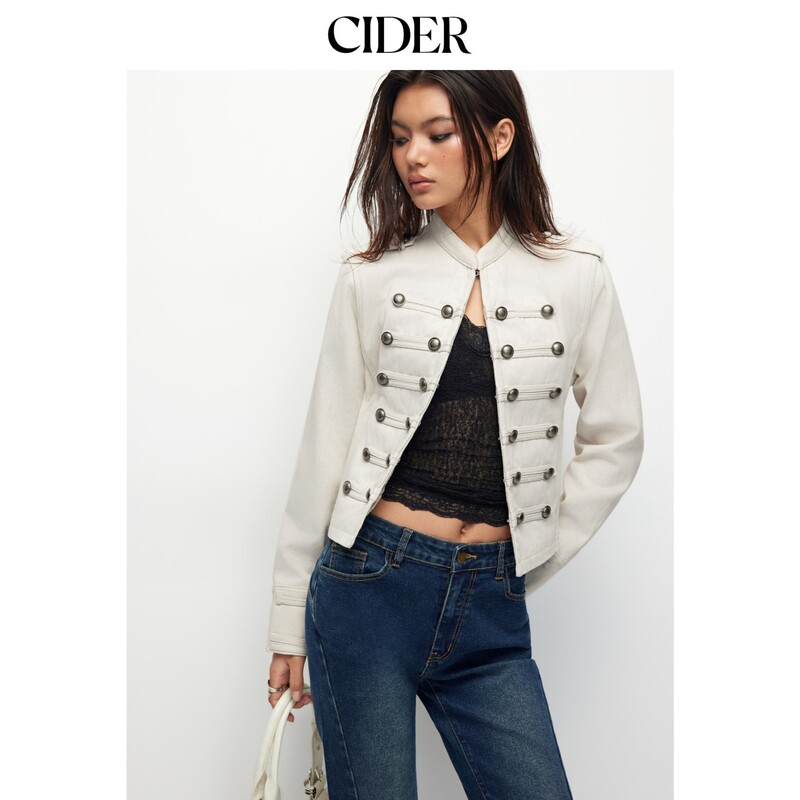 [Celebrity Style] Cider2026 Autumn Napoleon Short Denim Jacket with Epaulettes 115573026