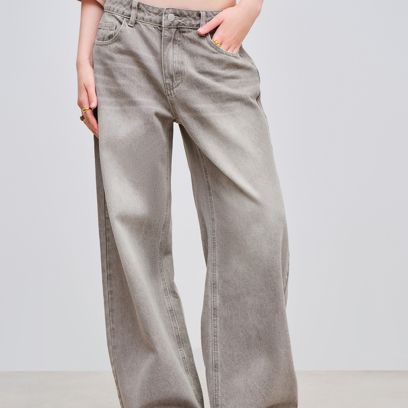 Cider Color Low-Rise Pocket Wide-Leg Jeans New Straight-Leg Denim Pants 110415703