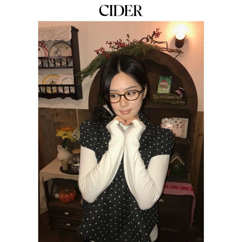 Cider Peter Pan Collar Doll Collar Polka Dot Shirt Retro Lapel Women's Casual Short-Sleeved Top 114740919