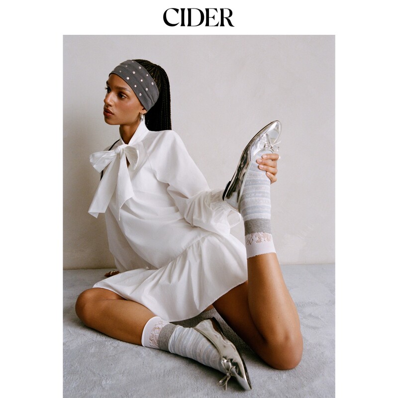Cider2026 Summer New Product Cotton Stand-Up Collar Lantern Sleeve Bow A-Line Mini Dress 115501219 Cider2026 Summer New Product Cotton Stand-Up Collar Lantern Sleeve Bow A-Line Mini Dress 115501219