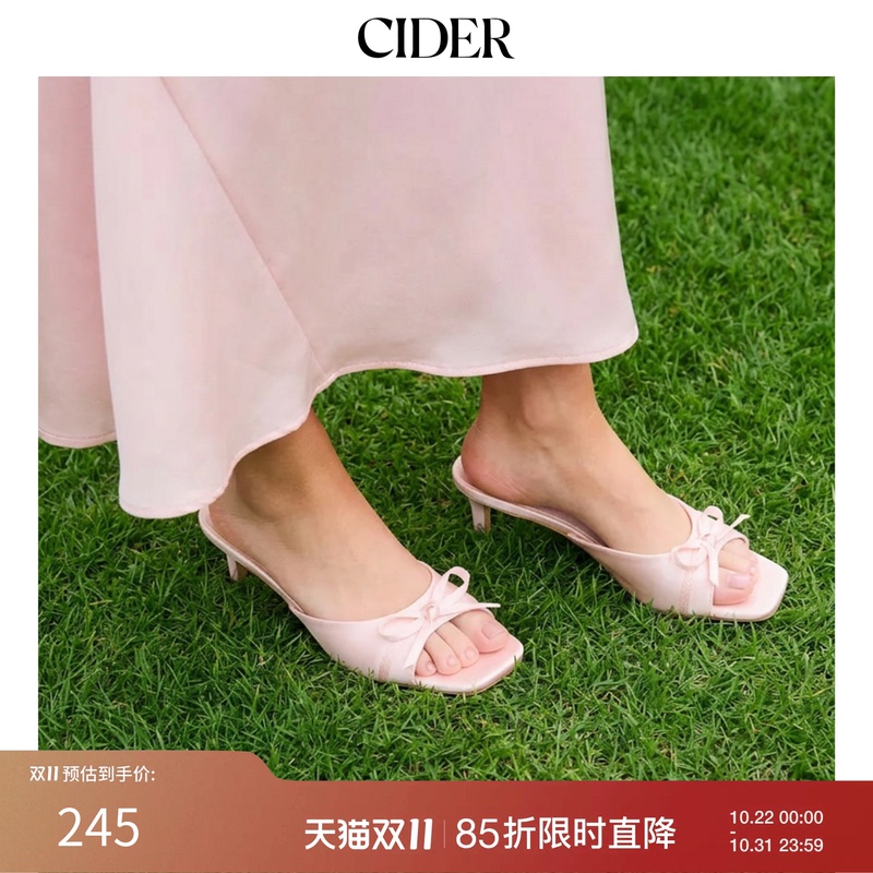 [Celebrity Style] Cider Authentic Bowknot Satin Pointed Toe High Heel Sandals 110566323