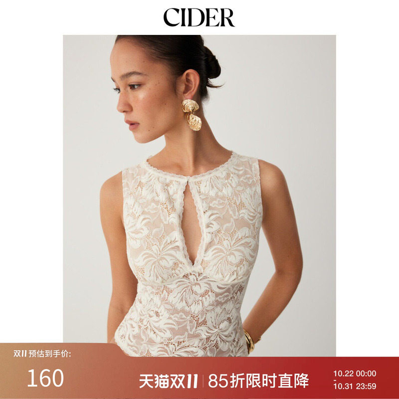 Cider New Autumn Product Lace Sheer Boat Neck Top 115331350