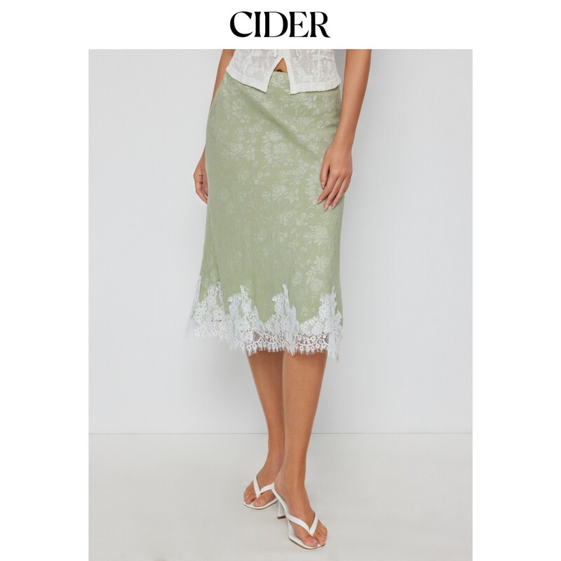 Cider2026 Summer New Product Jacquard Mid-Waist Floral Lace Edge Fishtail Mid-Length Skirt 115430411