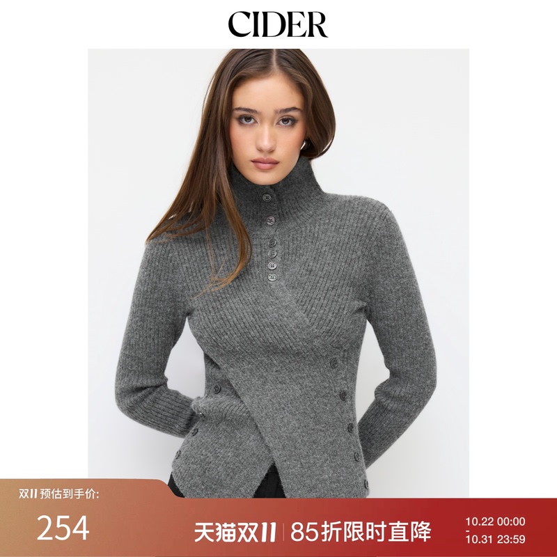 Cider Knitted Lapel Long-Sleeved Slit Button Wrap Top 114990100 Cider Knitted Lapel Long-Sleeved Slit Button Wrap Top 114990100