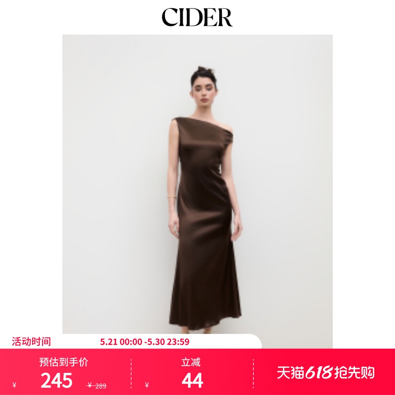 Cider Satin Asymmetrical Neckline Backless Long Dress 114449431 Cider Satin Asymmetrical Neckline Backless Long Dress 114449431