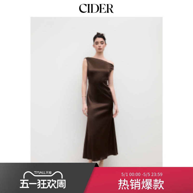 Cider Satin Asymmetrical Neckline Backless Long Dress 114449431
