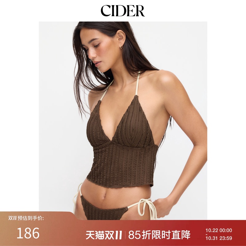 Cider Halter Neck Ruffled Lace-Up Bikini Set with Sarong Women's Clothing 114583798 Cider Halter Neck Ruffled Lace-Up Bikini Set with Sarong Women's Clothing 114583798