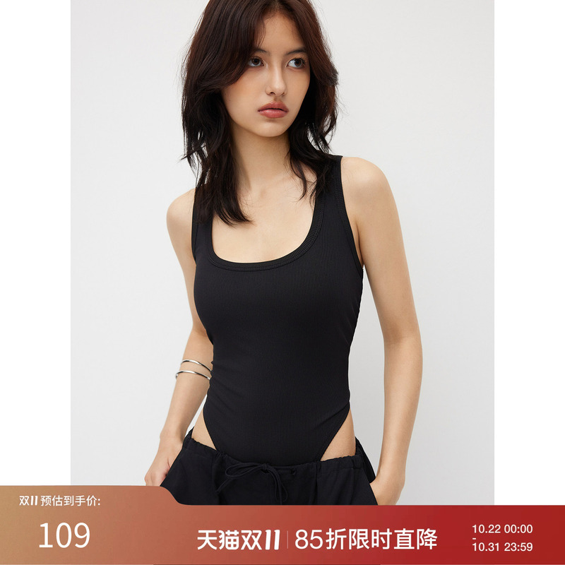 [Celebrity Style] Cider Authentic American Style Vest Simple Square Neck Slim Fit Bodysuit 1031784
