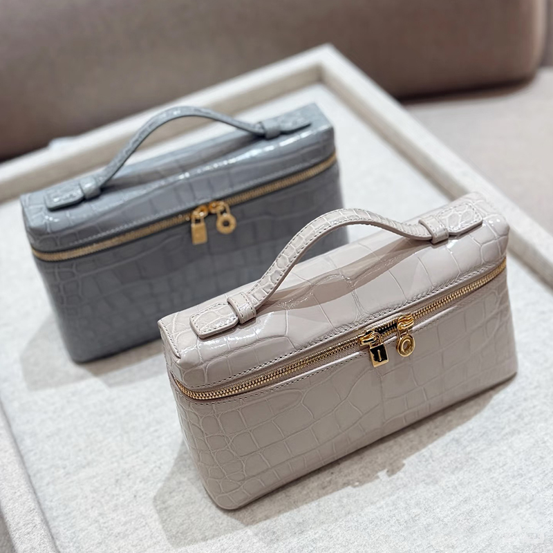 Lp19 Lunch Box Bag Crocodile Pattern Clutch Bag for Women 2025 New Trendy Small Square Bag Commuter Phone Bag Genuine Leather Lightweight
