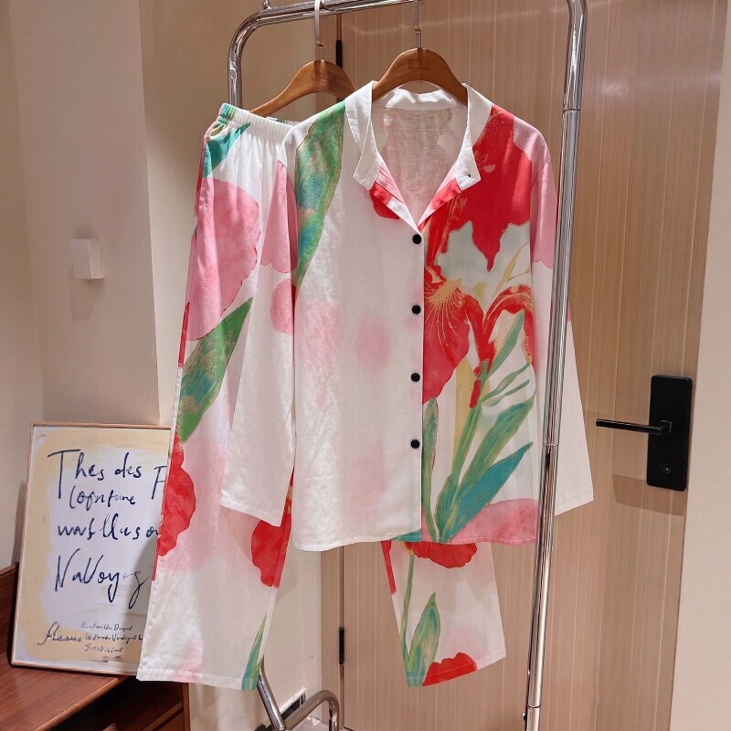 French Berydia Resort-Style Fashionable Floral Print Pajamas for Women 2026 New Autum Home Wear Set