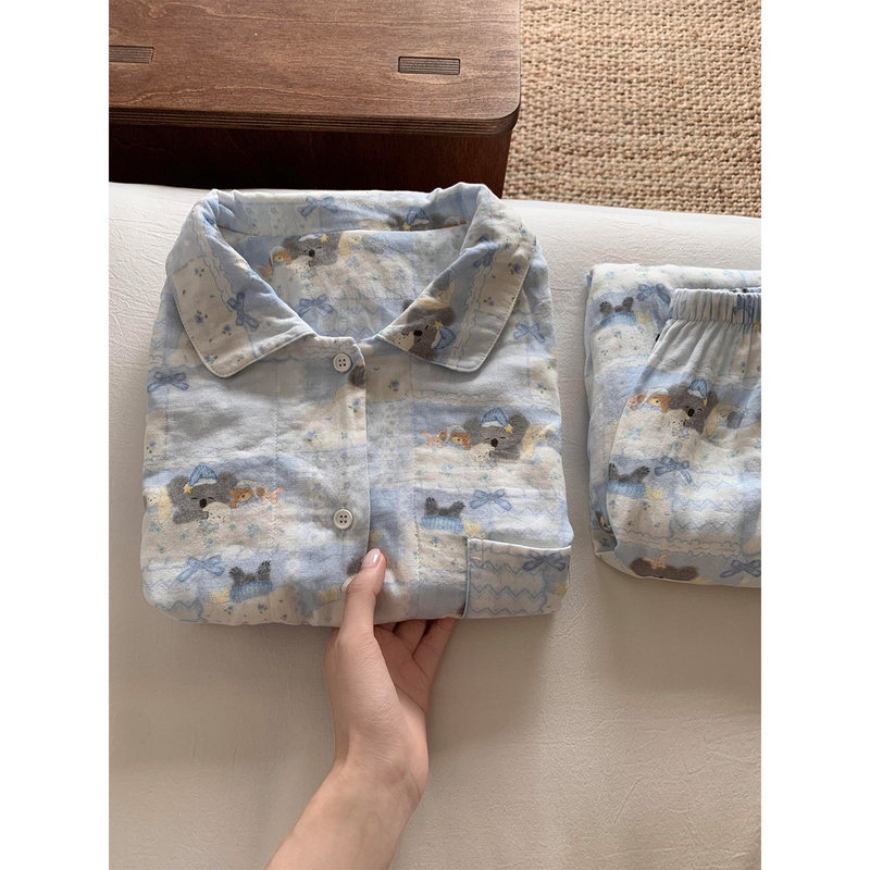 French Berydia Cute Cartoon Koala Print Long-Sleeved Pajamas for Women 2026 Autum New Home Wear Set