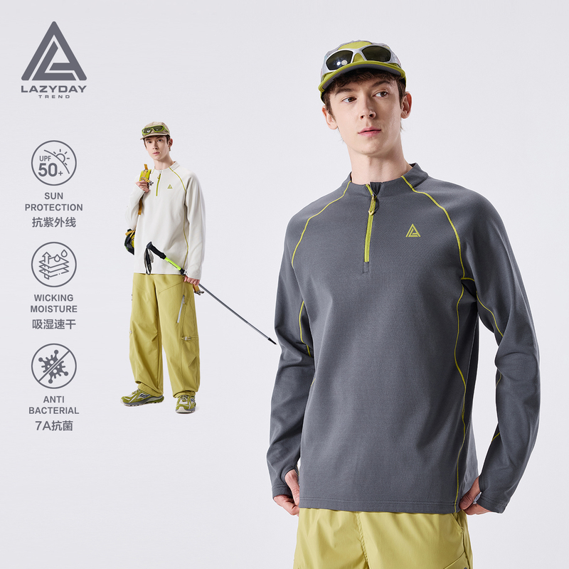 Lazy Day『Cloud Feel』7A Antibacterial Sunscreen Quick-Drying Half-Zip Long-Sleeve T-Shirt Men's Hasselblad Line Sports Top