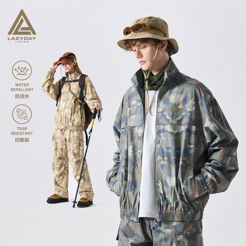 Lazy Day Outdoor Waterproof and Wear-Resistant Camouflage Stand-Up Collar Jacket for Men in Spring and Autum Hiking Moisture-Absorbent and Quick-Drying Workwear Jacket