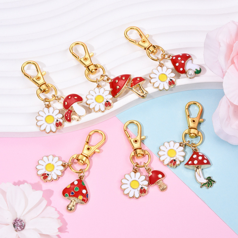 New Easter Red Mushroom Alloy Enamel Pendant Sweet and Cute Keychain Backpack Car Hanging Ornament